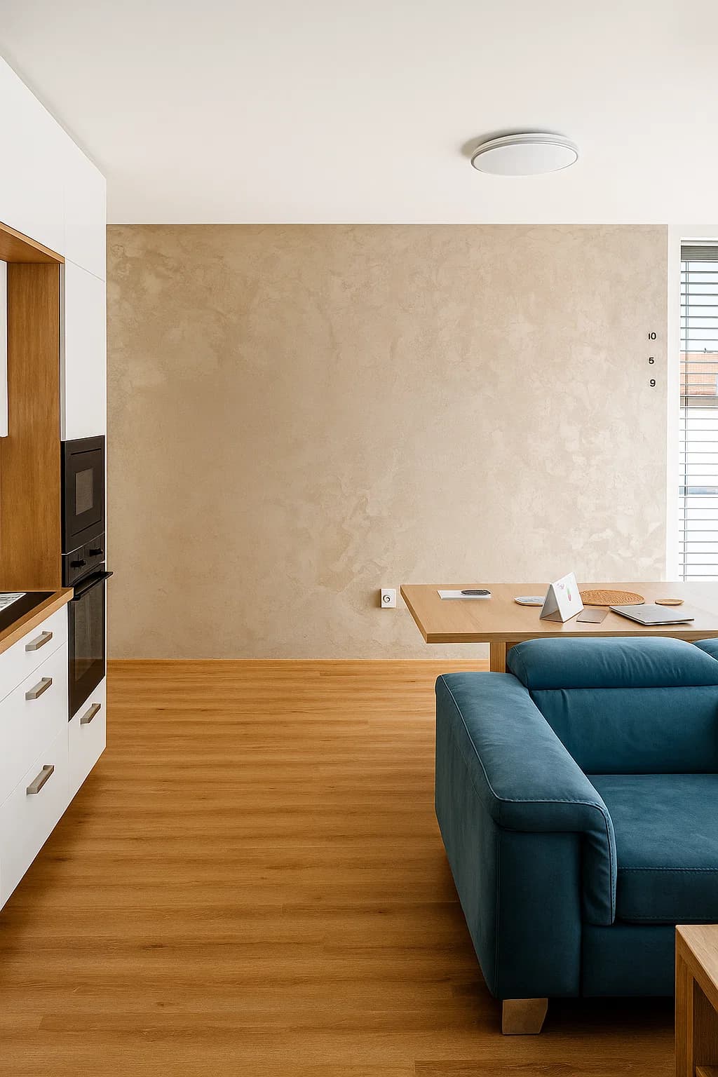 Měděná stěrka v obývacím pokoji